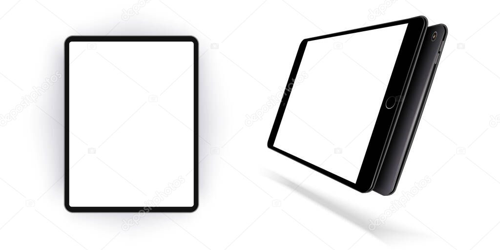 Mockup tablet collection set isolated on white vector design. Outline mockup electronics devices phone monitor lines realistic simple isolated 3d vector set