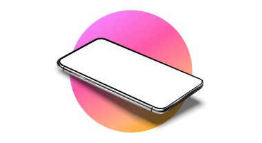 Gerçekçi akıllı telefon modelleme seti. Cep telefonu boş, beyaz, şeffaf ekran tasarımı. Modern dijital cihaz şablonu. Akıllı telefon perspektifi. Bilgi grafikleri veya sunum UI tasarımı için şablon