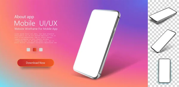 Smartfon, świetny design do wszelkich celów. Realistyczny telefon komórkowy może być szablonem infografik, prezentacji interfejsu. Mniej ramki smartfona. Ilustracja wektorowa UI UX design. Wzór wzoru makiety — Wektor stockowy