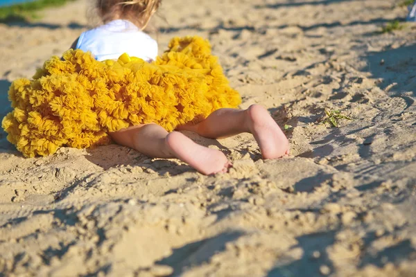 skirt yellow lush little girl sand beach feet heels