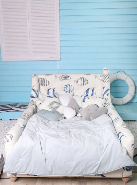 Schlafzimmer Kinder Stil Meer blau Hintergrund — Stockfoto
