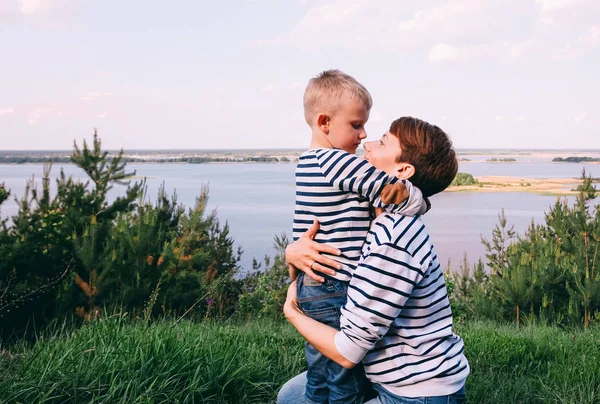 Family look, dressed in raglan with a strip — Stock Photo, Image