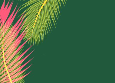 Kırmızı Sarı Palms yapraklar yeşil arka plan kavramı
