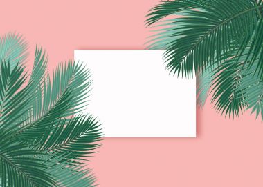 Avuç içi boş kartı pembe arka plan kavramı yapraklar