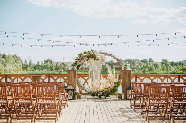 Decorazione Nozze Fiori Cartolina Luogo Della Cerimonia Fuori Riva Del — Foto Stock