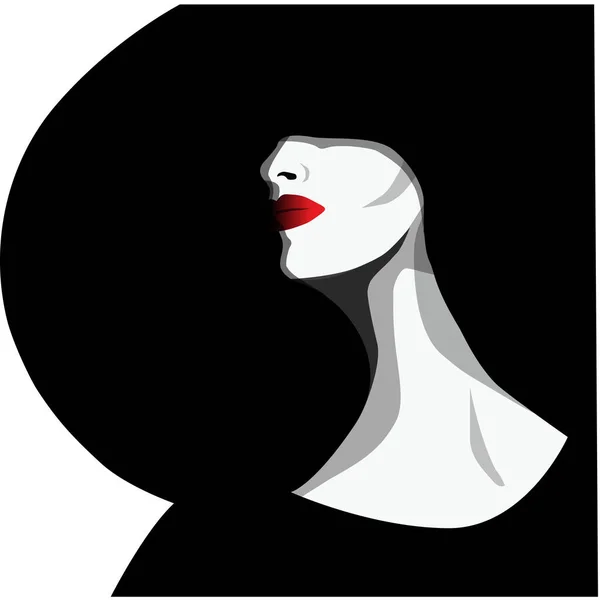 Woman Lifestyle Big Hat Black Shadow Lips Red Lipstick — Stock Vector