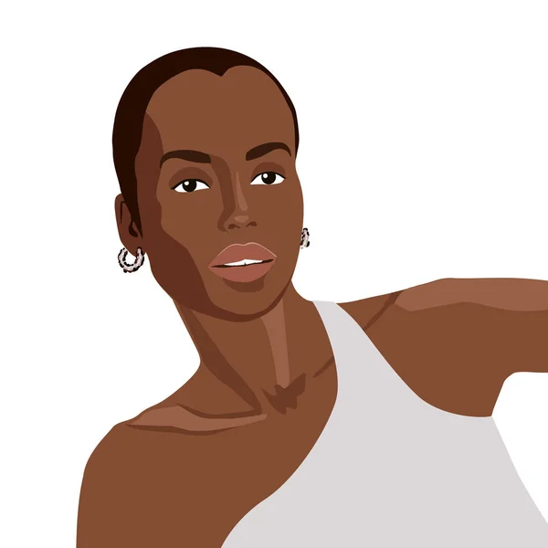 Black Woman Model Appearance Fashionable White Background Portrait — Stock Vector
