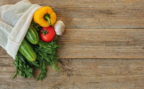 Fresh Vegetables Set Left Side Wooden Background Right Empty Place — Stock Photo, Image