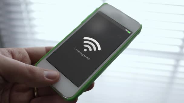 Smartphone Ansluta Till Wifi Hotspot Omgivande Rum — Stockvideo