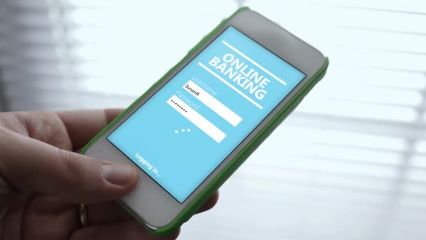 Πρόσωπο Συνδεθείτε Ένα Online Τραπεζική Ιστοσελίδα Σελίδα Ένα Smartphone — Αρχείο Βίντεο