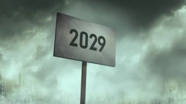 Uğursuz paslı işareti yazı. kıyamet city arka plan - 2029 tipografi