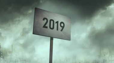 Uğursuz paslı işareti yazı. kıyamet city arka plan - 2019 tipografi