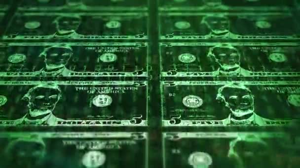 Cyfrowej Konwersji Pięć Banknotów Dolarowych Cyfrowy Eccomerce Lub Kryptowaluta Alt — Wideo stockowe
