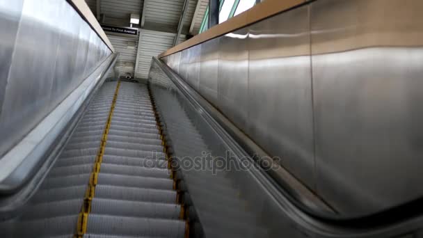 Locked Upward Show Subway Station Escalators — Stock Video