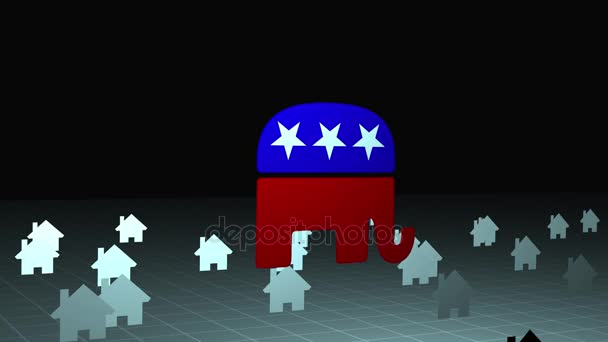 2018 住宅のクラスターのまわりで地球から上昇不吉な共和党象のシンボル — ストック動画
