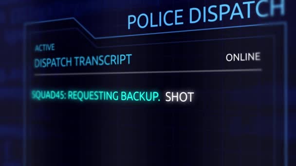 Virtual Police Dispatch Transcript Graphics Interface Richiedo Rinforzi Colpi Sparati — Video Stock