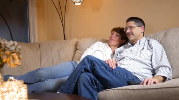 Middle Aged Couple Couch Watching Football Living Room Great Play — Stock Video