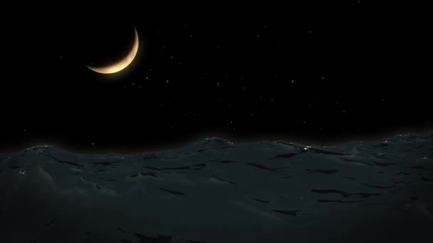 Una Luna Mezzaluna Oceano Increspato Concetto Marea Lunare — Video Stock