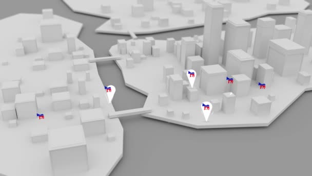 Democratico Donkey Icons Spuntando Sopra Città — Video Stock