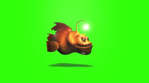 Pantalla Verde Dibujos Animados Anglerfish Con Luma Mate — Vídeo de stock