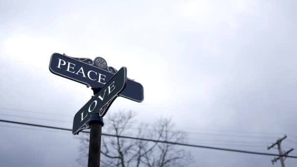 Symbolic Crossroads Typography Dark Sky Peace Love — Stock Video