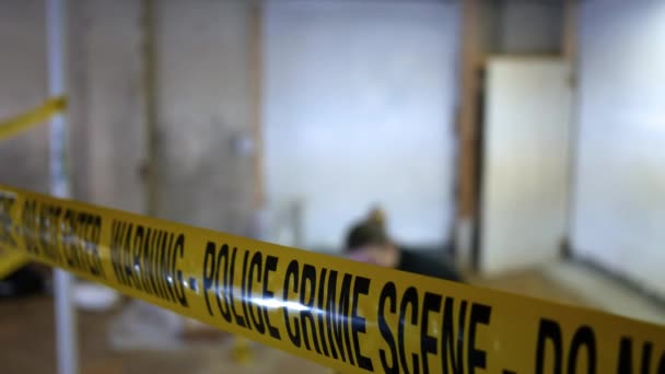 Forensic Crime Photographer Murder Scene Yellow Police Line Alt — Stock Video
