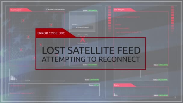 Futuristische Satellietontvangst Beschadigd Computerscherm Interface Voor Corner Pin Compositing — Stockvideo