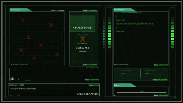 Pantalla Interfaz Computadora Futuristic Digital Naval Warfare Para Composición Pines — Vídeo de stock