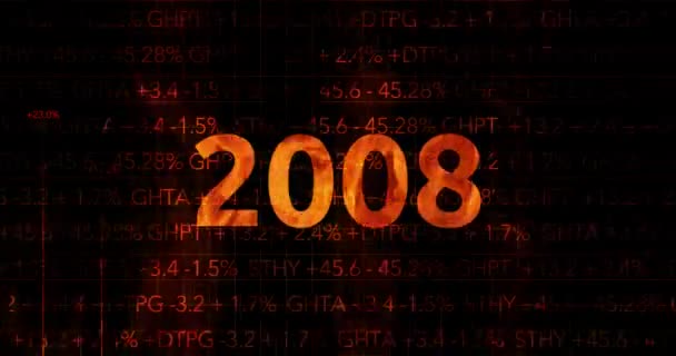 不吉な燃えるようなウォール街株式市場の数字グラフ タイポグラフィ 2008 — ストック動画