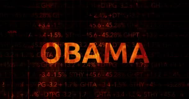 Ominous Fiery Wall Street Stock Market Numbers Graph Typography Obama — Stock Video