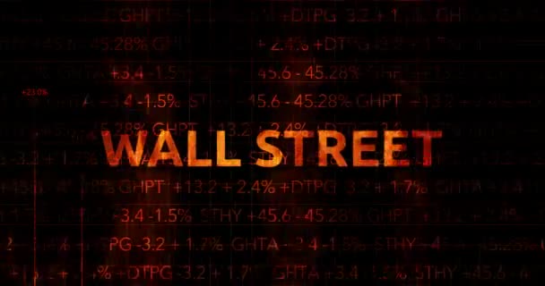 Ominous Fiery Wall Street Números Mercado Ações Com Tipografia Gráfica — Vídeo de Stock