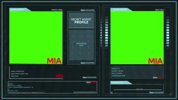 Interface Perfil Operativo Agente Secreto Futurista Genérico Tela Verde Mia — Vídeo de Stock