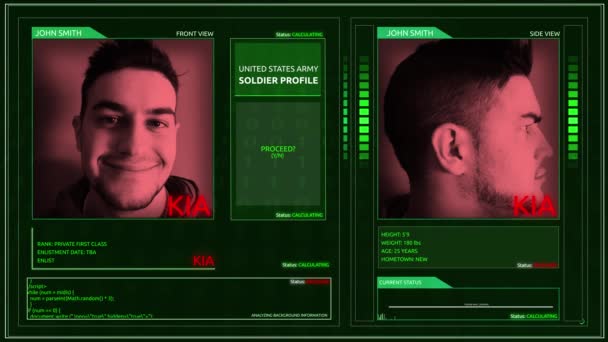 Cyfrowy Futurystyczny Army Żołnierz Profilu Interfejsu Rogu Pin Kąt Kia — Wideo stockowe