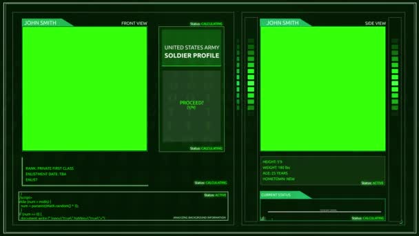 Green Screen Generic Futuristic Army Soldier Profile Interface — Stock Video