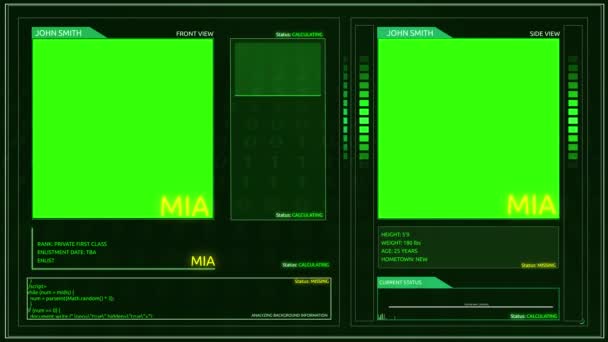 Tela Verde Genéricos Futuristic Army Soldier Profile Interface Corner Pin — Vídeo de Stock