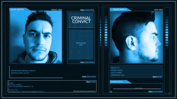 Futuristic Criminal Convict Profile Interface Corner Pin Angle — Stock Video
