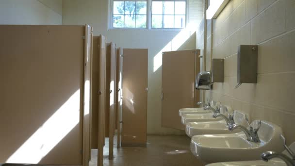 Establishing Interior Shot Empty Public Bathroom Afternoon Alt — Stock Video