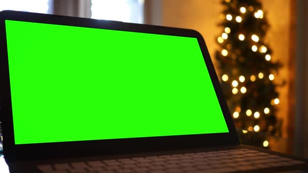 Green Screen Generieke Laptop Bij Kerstmis — Stockvideo