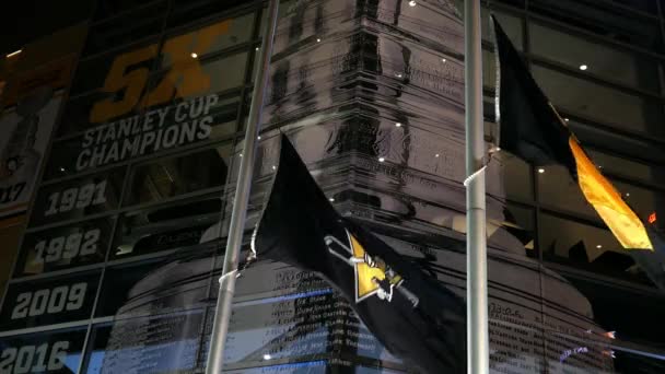 Pittsburgh Circa Februari 2018 Nhl Pittsburgh Penguins Flaggan Blåser Nära — Stockvideo