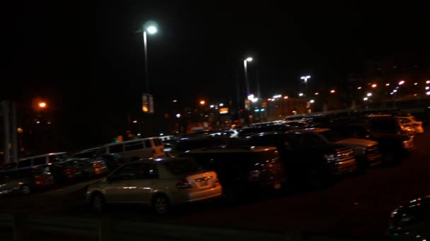 Camera Pans Creepy Parking Lot Night Urban City Highway — Stock Video