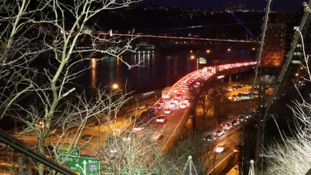 Cinematic Timelapse Traffic Jam Overpass Bridge Urban City Night — Stock Video