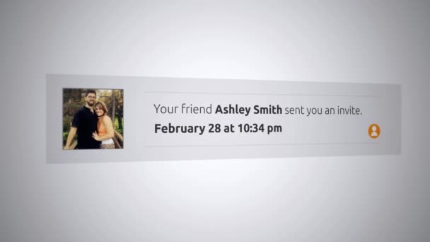 Generische Social Media Popup Benachrichtigung Schickte Ihnen Eine Einladung — Stockvideo