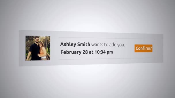 Notificación Emergente Genérica Redes Sociales Solicitud Amistad Alt — Vídeo de stock