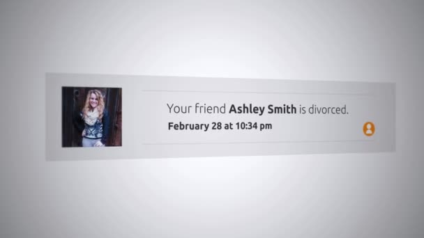 一般的な社会的なメディア ポップアップ通知 あなたの友人は 離婚した Alt — ストック動画