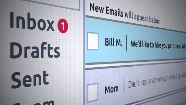 New Inbox Message Part Time Employment Letter — стоковое видео