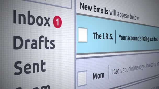 New Inbox Message Irs Auditing Bank Account — стоковое видео