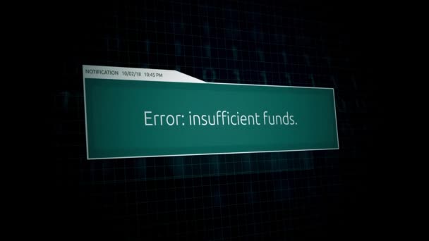 Błąd Niewystarczających Środków Powiadomienie Bankowości Online — Wideo stockowe