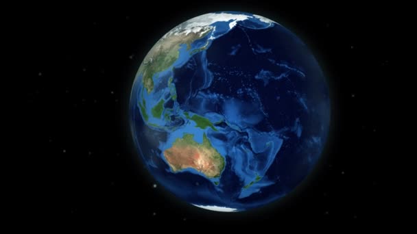 通过空间缩放到全球动画中的位置 新西兰 美国宇航局的形象礼遇 — 图库视频影像