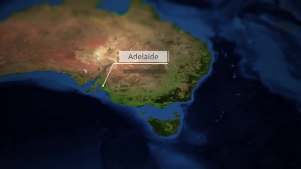 Camera Pans Map Australia Indicator Adelaide Image Courtesy Nasa — Stock Video