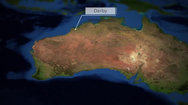 カメラをパン インジケーター ダービー Nasa の礼儀のイメージでオーストラリアの地図に — ストック動画